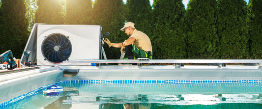 what is the best pool water temperature - image of a pool heating being installed